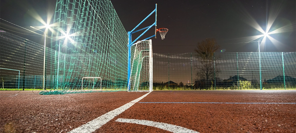 fence and lightning of sport court