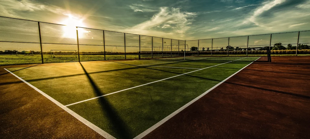 Tennis court in the evening.