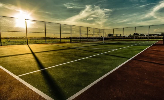 Tennis court in the evening.
