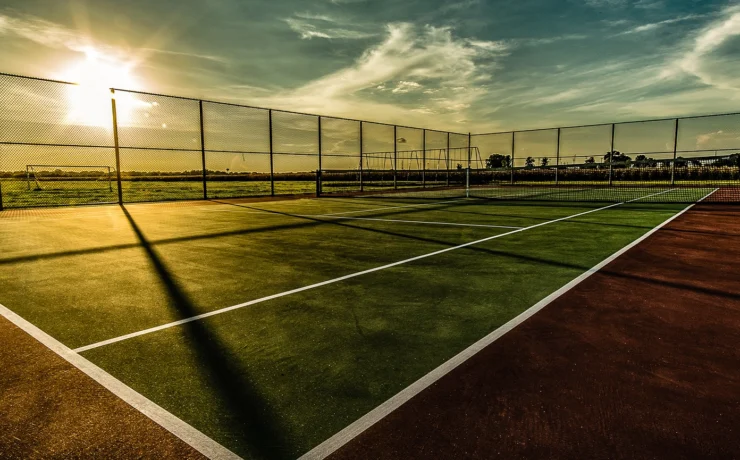 Tennis court in the evening.